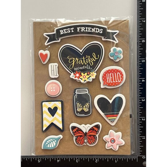 13 3D Embellishment Stickers Best Friend Theme With Heart BUTTERFLY FLOWER - Picture 2 of 3